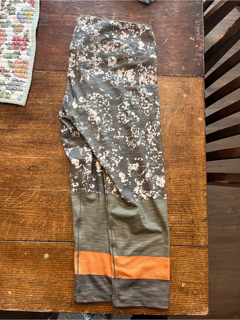 Prana Floral Print Active Leggings with Orange Stripe